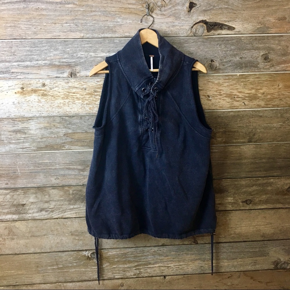 Free People Cutoff Lace up Sweatshirt